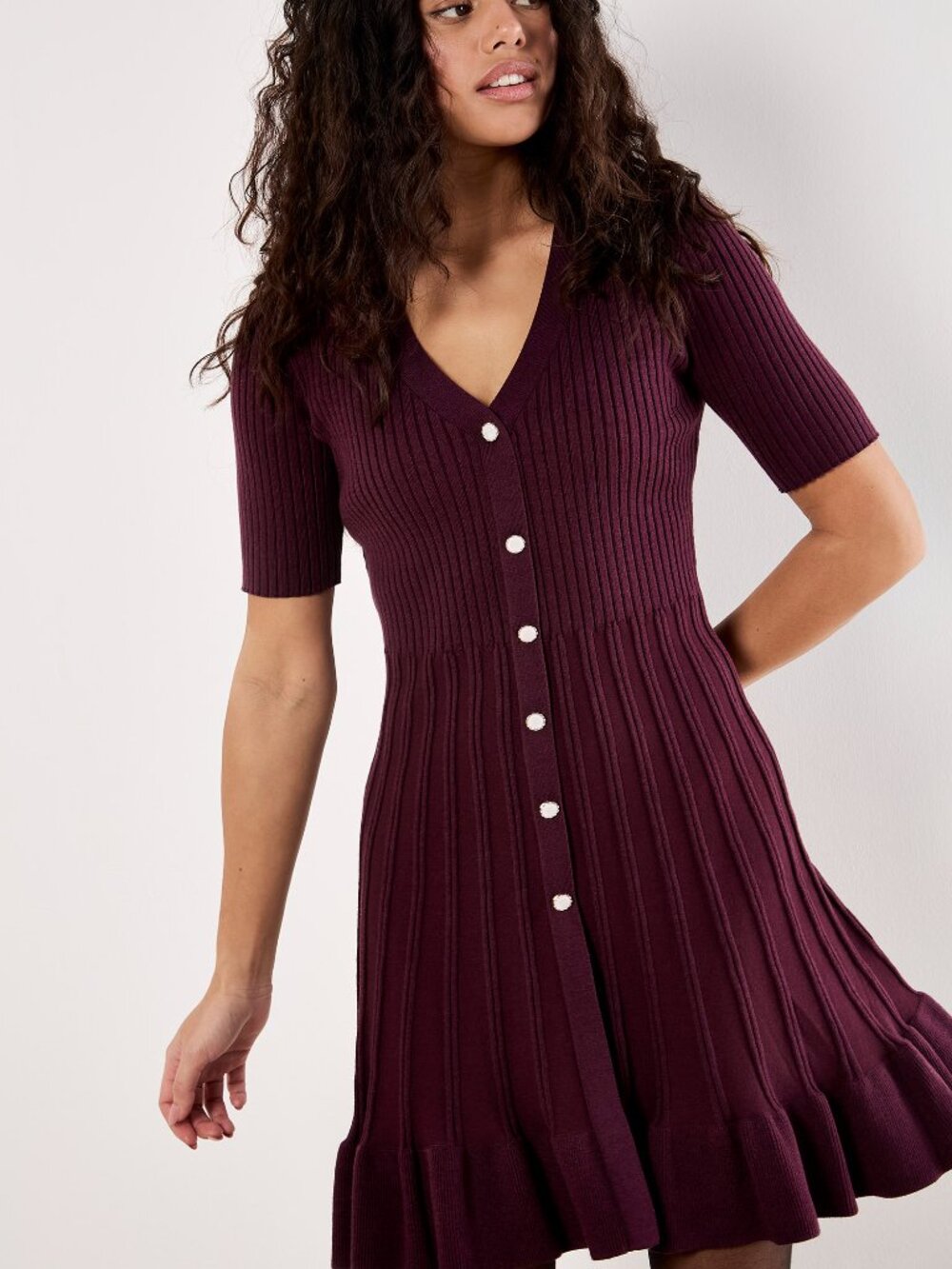Burgundy Fit and Flare Sweater Dress